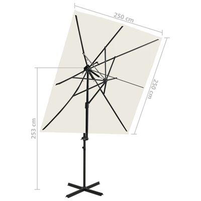 vidaXL Parasol de jardin en porte-à-faux à double toit Sable 250x250cm