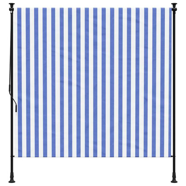 vidaXL Store roulant d'extérieur bleu et blanc 150x270 cm tissu acier