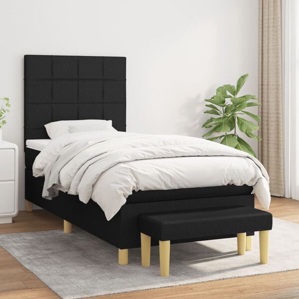 vidaXL Sommier &agrave; lattes de lit avec matelas Noir 100x200 cm Tissu