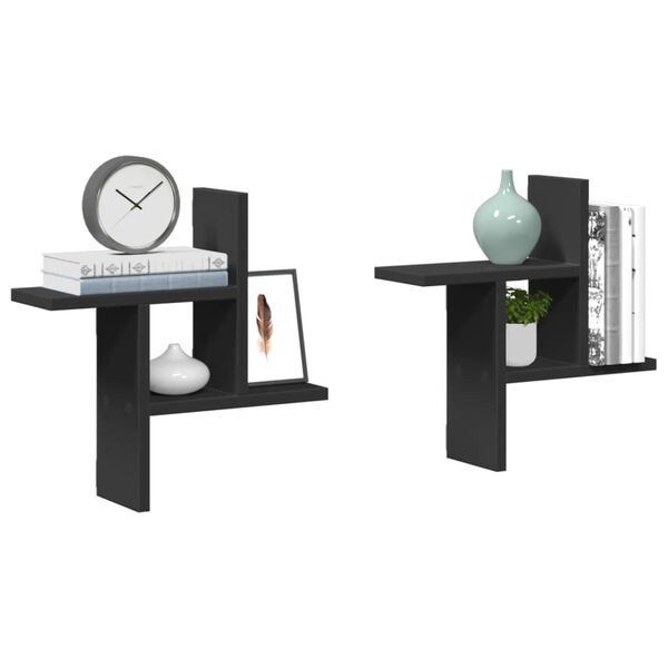 vidaXL &Eacute;tag&egrave;res murales 2 pcs noir 38x12x38 cm bois d'ing&eacute;nierie