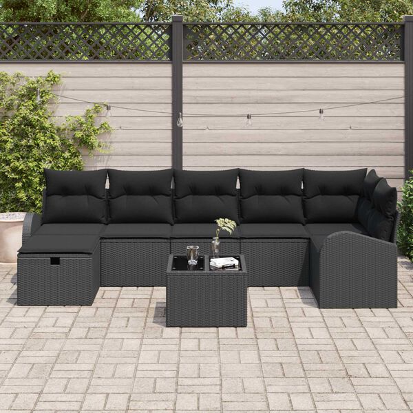 vidaXL Ensemble de Canap&eacute;s avec coussin 8 pcs Noir polyrotin