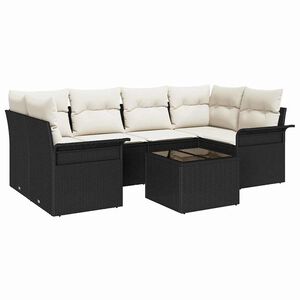 vidaXL Ensemble de canap&eacute; de jardin avec coussin 7 pcs Noir polyrotin