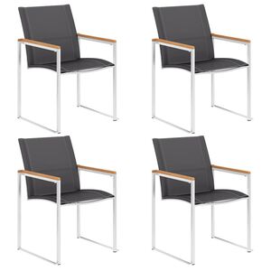 vidaXL Chaises de jardin lot de 4 Textil&egrave;ne et acier inoxydable Gris