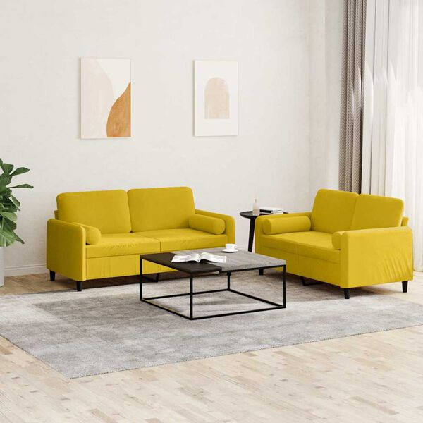 vidaXL Ensemble de canapés 2 pcs avec coussins jaune velours