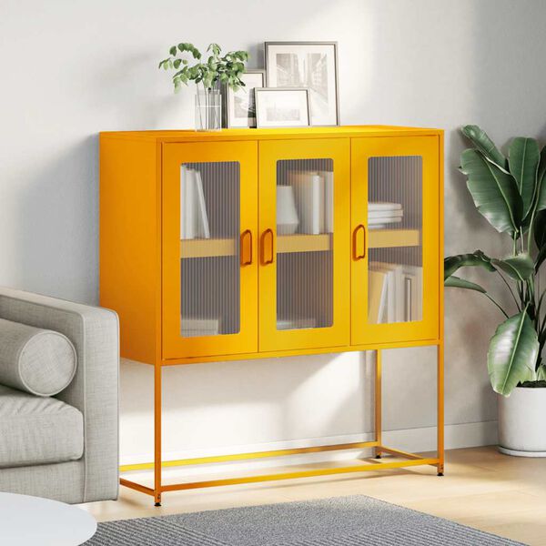 vidaXL Buffet jaune moutarde 100,5x39x107 cm acier laminé à froid