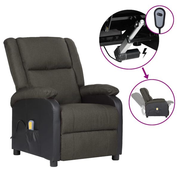 vidaXL Fauteuil de massage électrique gris foncé similicuir et tissu