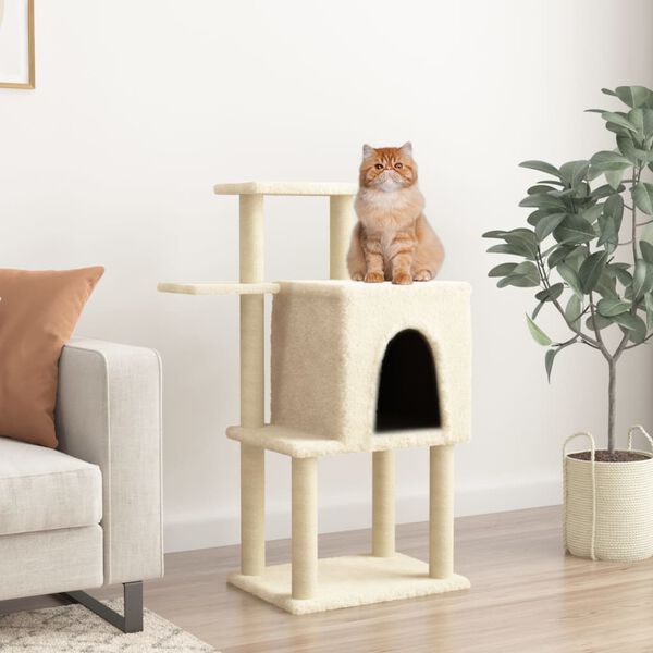 vidaXL Arbre &agrave; chat avec griffoirs en sisal cr&egrave;me 97 cm
