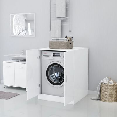 Meuble en hauteur pour machine à laver et sèche-linge avec rangement et  finition brillante blanc 64x25,5x190 cm - Meuble Lave Linge Sèche Linge