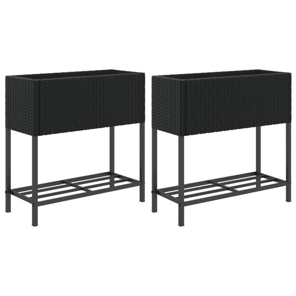 vidaXL Jardini&egrave;res avec &eacute;tag&egrave;re 2 pcs noir 70x28x70 cm r&eacute;sine tress&eacute;e
