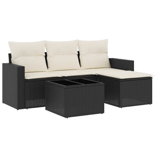 vidaXL Salon de jardin 5 pcs avec coussins noir r&eacute;sine tress&eacute;e