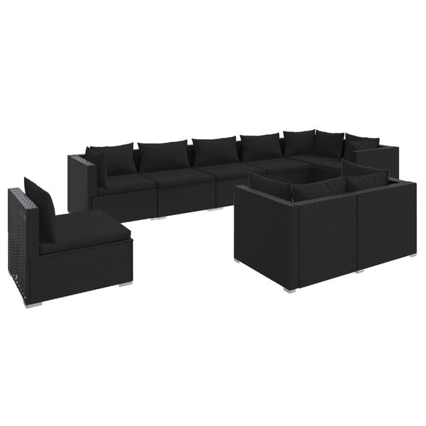vidaXL Salon de jardin 9 pcs avec coussins R&eacute;sine tress&eacute;e Noir