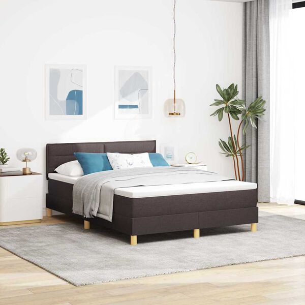 vidaXL Lit boxspring avec matelas Marron fonc&eacute; 140 x 190 cm tissu