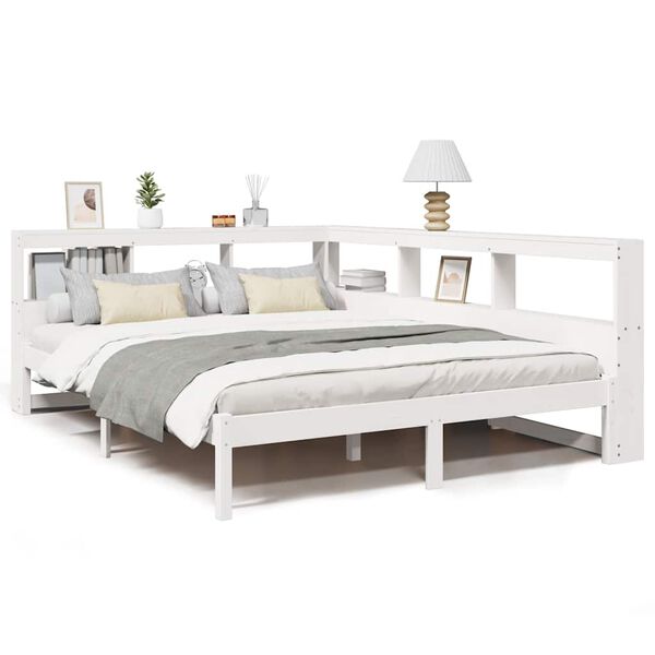 vidaXL Lit bibliothèque sans matelas blanc 135x190 cm bois pin massif