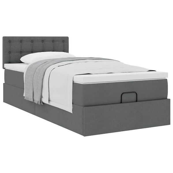 vidaXL Cadre de lit ottoman avec matelas gris fonc&eacute; 90x190 cm tissu