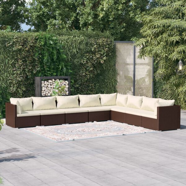 vidaXL Salon de jardin 8 pcs avec coussins R&eacute;sine tress&eacute;e Marron