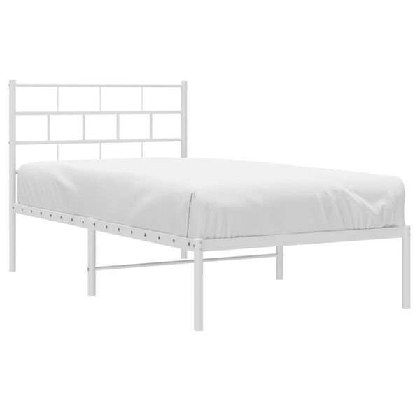 vidaXL Cadre de lit m&eacute;tal sans matelas avec t&ecirc;te de lit blanc 75x190cm