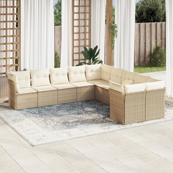 vidaXL Salon de jardin avec coussins 10 pcs beige r&eacute;sine tress&eacute;e