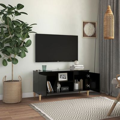 vidaXL Meuble TV avec pieds en bois massif Noir 103,5x35x50 cm