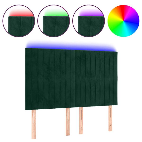 vidaXL T&ecirc;te de lit &agrave; LED Vert fonc&eacute; 144x5x118/128 cm Velours