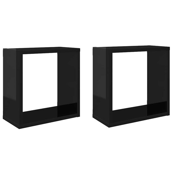 vidaXL &Eacute;tag&egrave;res cube murales 2 pcs Noir brillant 30x15x30 cm