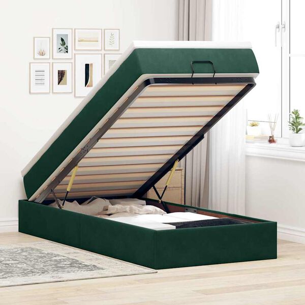 vidaXL Cadre de lit ottoman avec matelas vert fonc&eacute; 80x200 cm velours