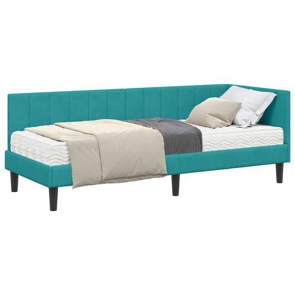 vidaXL Cadre de lit d'angle avec matelas Turquoise 80 x 200 cm Velours
