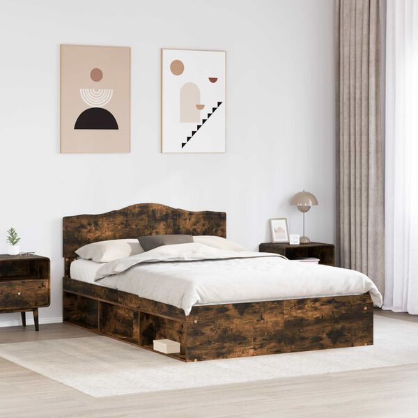 vidaXL Cadre de lit Ch&ecirc;ne fum&eacute; 140 x 190 cm Bois de pin massif