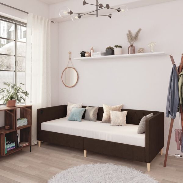 vidaXL Lit avec matelas et &eacute;clairage USB Marron fonc&eacute; Tissu 90x200 cm