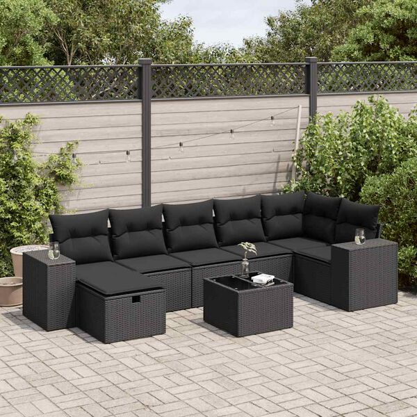 vidaXL Salon de jardin 8 pcs avec coussins noir r&eacute;sine tress&eacute;e