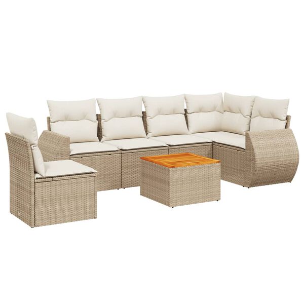 vidaXL Salon de jardin avec coussins 7 pcs beige r&eacute;sine tress&eacute;e