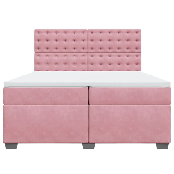 vidaXL Sommier &agrave; lattes de lit avec matelas Rose 200x200 cm Velours
