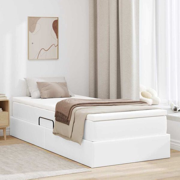 vidaXL Lit avec rangement et matelas Blanc 100 x 200 cm Simili cuir