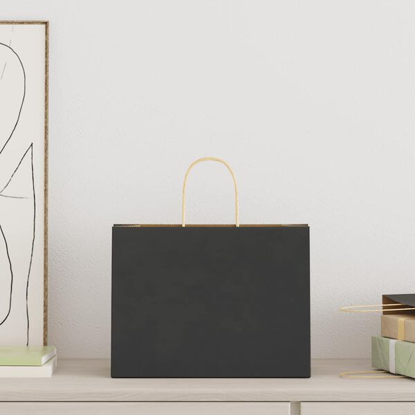 vidaXL Sacs en papier 50 pcs avec poign&eacute;es noir 32x17x25 cm