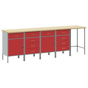 vidaXL Ensemble de placards de travail 5 pi&egrave;ces Rouge et Gris