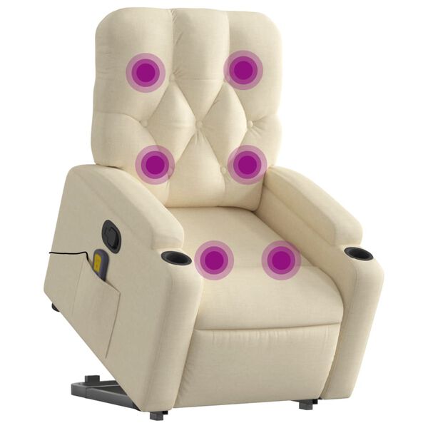 vidaXL Fauteuil inclinable de massage Cr&egrave;me Tissu