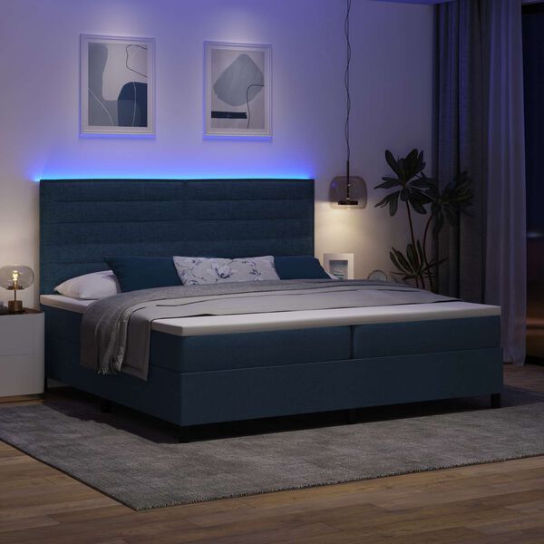 vidaXL Lit &agrave; ressorts avec matelas avec LED Bleu 200 x 200 cm tissu