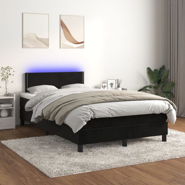 vidaXL Sommier &agrave; lattes de lit avec matelas LED Noir 120x200cm Velours