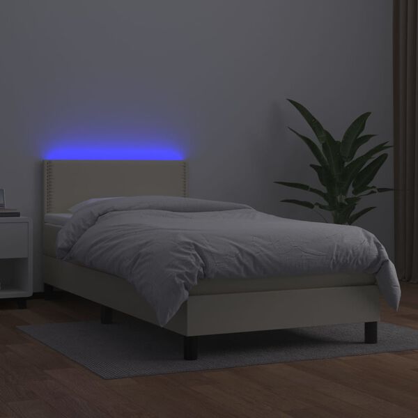 vidaXL Sommier &agrave; lattes de lit avec matelas et LED Cr&egrave;me 100x200 cm
