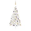 vidaXL Demi-arbre de No&euml;l artificiel pr&eacute;-&eacute;clair&eacute; et boules blanc 150cm