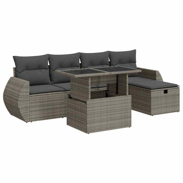 vidaXL Salon de jardin 6 pcs avec coussins gris r&eacute;sine tress&eacute;e