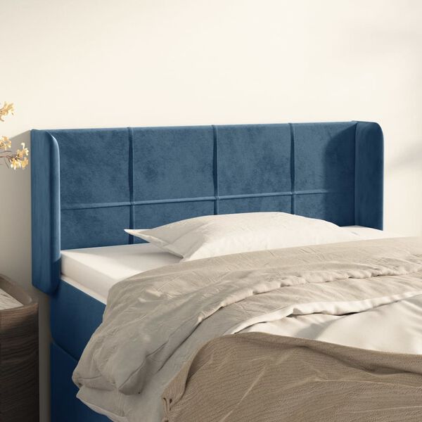 vidaXL T&ecirc;te de lit avec oreilles Bleu fonc&eacute; 103x16x78/88 cm Velours