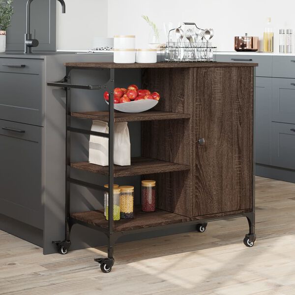vidaXL Chariot de cuisine ch&ecirc;ne marron bois d'ing&eacute;nierie