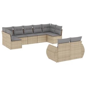 vidaXL Salon de jardin avec coussins 9 pcs beige r&eacute;sine tress&eacute;e