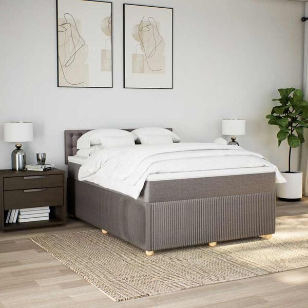 vidaXL Sommier &agrave; lattes de lit avec matelas Taupe 140x190 cm Tissu