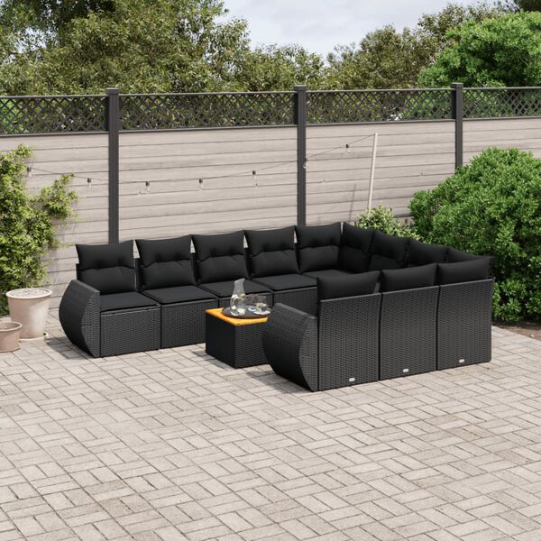 vidaXL Salon de jardin 11 pcs avec coussins noir r&eacute;sine tress&eacute;e