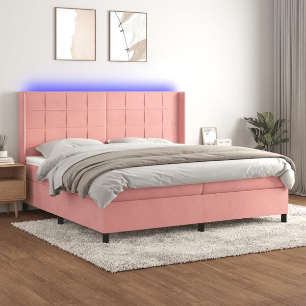 vidaXL Sommier &agrave; lattes de lit matelas et LED Rose 200x200 cm Velours