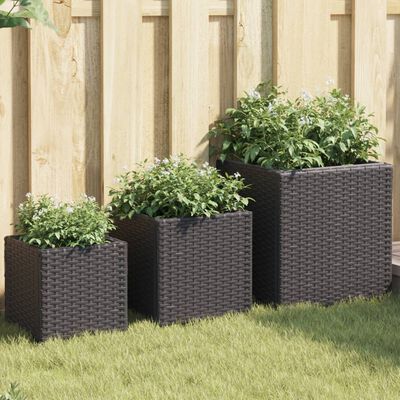 vidaXL Jardinières d'extérieur 3 pcs noir résine tressée