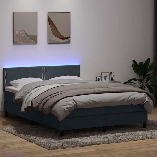 vidaXL Sommier &agrave; lattes de lit et matelas et LED gris fonc&eacute; 160x220cm velours