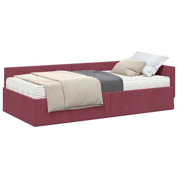 vidaXL Cadre de lit d'angle avec matelas Autre 2 pcs Rouge tissu