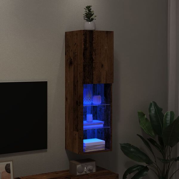 vidaXL Meuble TV avec lumi&egrave;res LED vieux bois 30,5x30x102 cm